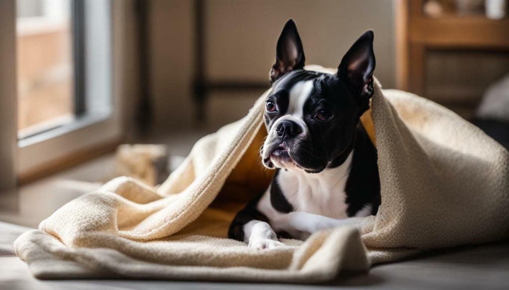 Boston Terrier in a crate