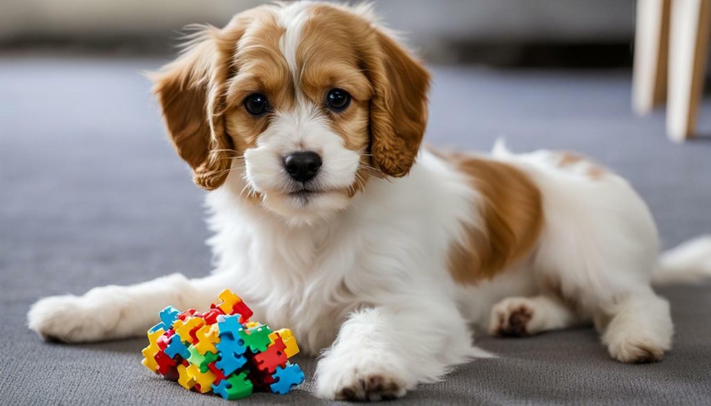 Cavachon Dog Playing with Puzzle Toy