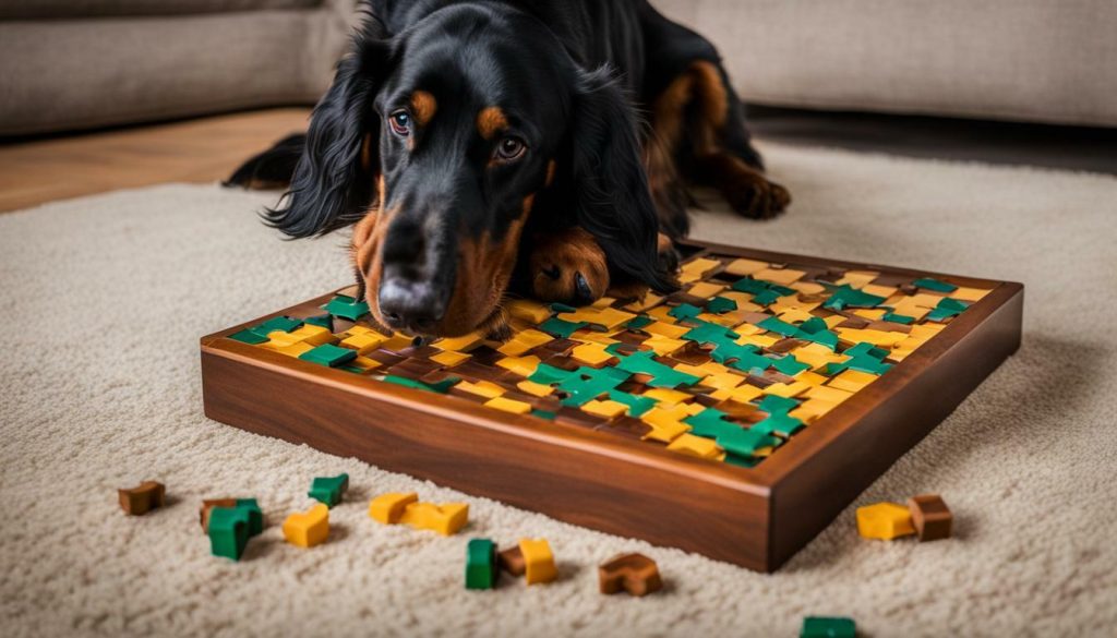 Gordon Setter with a puzzle toy